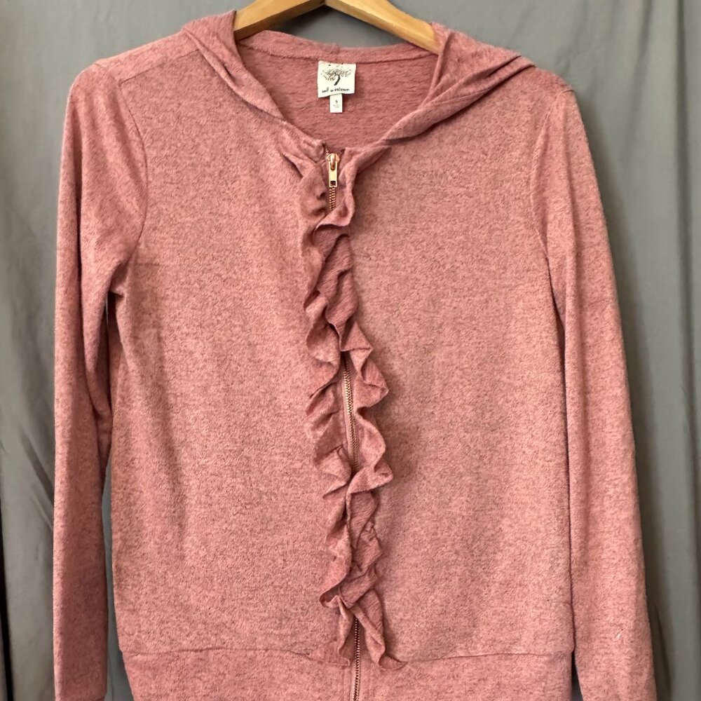 Self Esteem Ruffle Zip Hoodie Pink Lightweight Hooded Jacket Women’s Size S